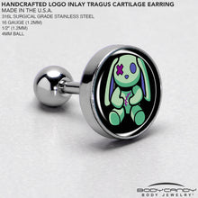 Load image into Gallery viewer, 16G 1/4 Zombie Bunny Tragus Cartilage Earring by Onyx O
