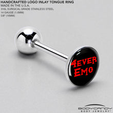 Load image into Gallery viewer, Black Red 4 Ever Emo Barbell Tongue Ring by Onyx O
