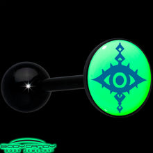 Load image into Gallery viewer, Glow in the Dark Black Anodized Evil Eye Barbell Tongue Ring by Onyx O
