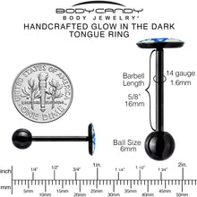 Load image into Gallery viewer, Glow in the Dark Black Anodized Evil Eye Barbell Tongue Ring by Onyx O
