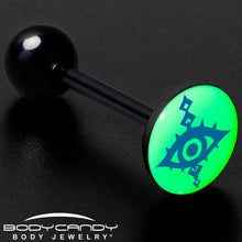Load image into Gallery viewer, Glow in the Dark Black Anodized Evil Eye Barbell Tongue Ring by Onyx O
