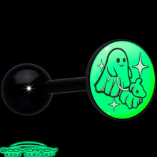 Load image into Gallery viewer, Glow in the Dark Black Anodized Halloween Ghost and Dog Barbell Tongue Ring by Onyx O
