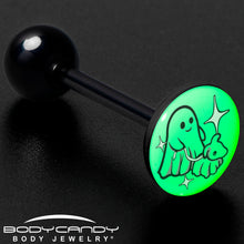 Load image into Gallery viewer, Glow in the Dark Black Anodized Halloween Ghost and Dog Barbell Tongue Ring by Onyx O

