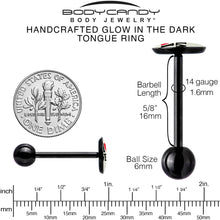 Load image into Gallery viewer, Glow in the Dark Black Anodized I Love Weed Barbell Tongue Ring by Onyx O
