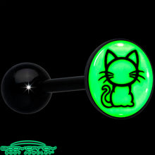 Load image into Gallery viewer, Glow in the Dark Black Anodized Kitty Cat Barbell Tongue Ring by Onyx O
