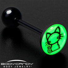 Load image into Gallery viewer, Glow in the Dark Black Anodized Kitty Cat Barbell Tongue Ring by Onyx O
