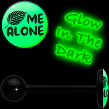 Load image into Gallery viewer, Glow in the Dark Black Anodized Leaf Me Alone Barbell Tongue Ring by Onyx O

