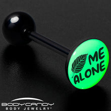 Load image into Gallery viewer, Glow in the Dark Black Anodized Leaf Me Alone Barbell Tongue Ring by Onyx O
