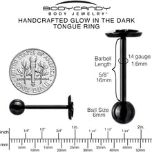 Load image into Gallery viewer, Glow in the Dark Black Anodized Mystic Kitty Cat Barbell Tongue Ring by Onyx O
