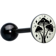 Load image into Gallery viewer, Glow in the Dark Black Anodized Mystic Mushroom Barbell Tongue Ring by Onyx O
