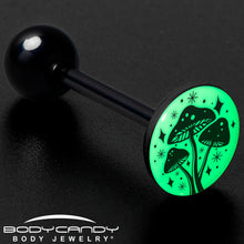 Load image into Gallery viewer, Glow in the Dark Black Anodized Mystic Mushroom Barbell Tongue Ring by Onyx O
