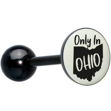 Load image into Gallery viewer, Glow in the Dark Black Anodized Only in Ohio Barbell Tongue Ring by Onyx O
