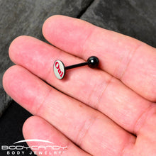Load image into Gallery viewer, Glow in the Dark Black Anodized OUI Barbell Tongue Ring by Onyx O
