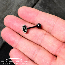 Load image into Gallery viewer, Glow in the Dark Black Anodized Simple Skull Barbell Tongue Ring by Onyx O
