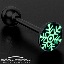 Load image into Gallery viewer, Black Glow in the Dark Holiday Snowflake Tongue Ring by Onyx O
