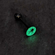 Load image into Gallery viewer, Glow in the Dark Black Anodized Black Widow Spider Barbell Tongue Ring by Onyx O
