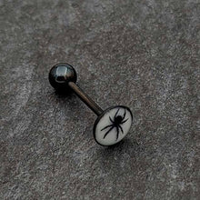 Load image into Gallery viewer, Glow in the Dark Black Anodized Black Widow Spider Barbell Tongue Ring by Onyx O
