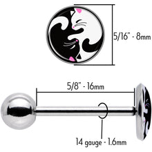 Load image into Gallery viewer, Cute Kitty Cat Yin Yang Barbell Tongue Ring by Onyx O

