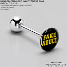 Load image into Gallery viewer, Black Yellow Fake Adult Barbell Tongue Ring by Onyx O
