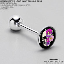 Load image into Gallery viewer, Floral Flowers Skull Barbell Tongue Ring by Onyx O
