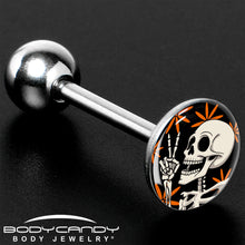 Load image into Gallery viewer, Peace Sign Skeleton Barbell Tongue Ring by Onyx O
