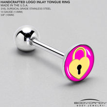 Load image into Gallery viewer, Heart Lock Barbell Tongue Ring by Onyx O
