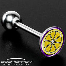 Load image into Gallery viewer, Yellow Slice of Lemon Barbell Tongue Ring by Onyx O
