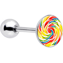 Load image into Gallery viewer, Rainbow Swirl Lollipop Barbell Tongue Ring by Onyx O
