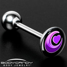 Load image into Gallery viewer, Crescent Moon Heart Barbell Tongue Ring by Onyx O
