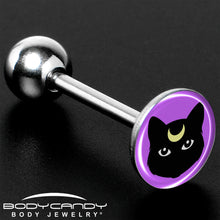 Load image into Gallery viewer, Black Mystic Kitty Cat Barbell Tongue Ring by Onyx O
