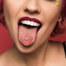Load image into Gallery viewer, Retro Stripes Peace Sign Fingers Barbell Tongue Ring by Onyx O
