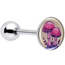 Load image into Gallery viewer, Artist Drawn Pink Mushrooms Barbell Tongue Ring by Onyx O
