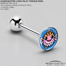 Load image into Gallery viewer, Swimming Pink Pufferfish Barbell Tongue Ring by Onyx O
