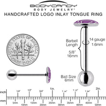 Load image into Gallery viewer, Purple Retro Heart Barbell Tongue Ring by Onyx O
