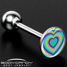 Load image into Gallery viewer, Rainbow Retro Heart Barbell Tongue Ring by Onyx O
