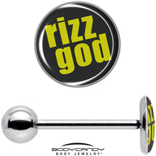 Load image into Gallery viewer, RIZZ GOD Barbell Tongue Ring by Onyx O
