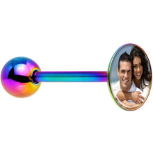 Load image into Gallery viewer, Custom Photo Rainbow Anodized Barbell Tongue Ring
