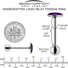 Load image into Gallery viewer, Purple Black Simple Skull Barbell Tongue Ring by Onyx O
