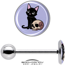 Load image into Gallery viewer, Skull Cat Barbell Tongue Ring by Onyx O
