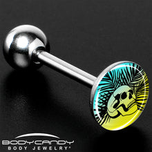 Load image into Gallery viewer, Blue Haze Sunset Skull and Palms Barbell Tongue Ring by Onyx O
