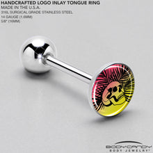 Load image into Gallery viewer, Red Haze Sunset Skull and Palms Barbell Tongue Ring by Onyx O
