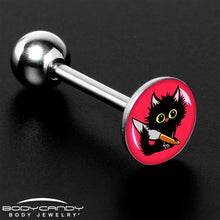 Load image into Gallery viewer, Stabby Cat Barbell Tongue Ring by Onyx O
