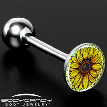 Load image into Gallery viewer, Blossom Creation Yellow Sunflower Barbell Tongue Ring by Onyx O
