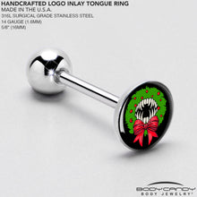 Load image into Gallery viewer, Holiday Vampire Wreath Barbell Tongue Ring by Onyx O
