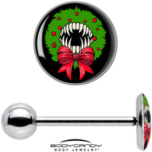 Load image into Gallery viewer, Holiday Vampire Wreath Barbell Tongue Ring by Onyx O
