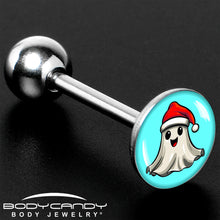 Load image into Gallery viewer, Holiday Christmas Spirit Ghost Barbell Tongue Ring by Onyx O
