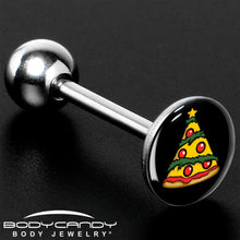Load image into Gallery viewer, Christmas Holiday Pizza Tree Barbell Tongue Ring by Onyx O
