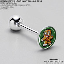 Load image into Gallery viewer, Christmas Holiday Zombie Gingergread Man Barbell Tongue Ring by Onyx O
