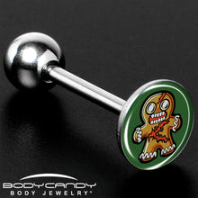 Load image into Gallery viewer, Christmas Holiday Zombie Gingergread Man Barbell Tongue Ring by Onyx O

