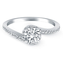 Load image into Gallery viewer, 14k White Gold Bypass Swirl Diamond Halo Engagement Ring
